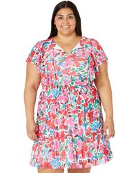 Donna Morgan Plus Size Mini Dress With Flutter Sleeve - Red