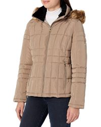 Calvin Klein Quilted Down Jacket With Removable Faux Fur Trimmed Hood - Brown