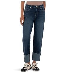 Kut From The Kloth - Petite Fay High Rise Fab Ab Straight Leg-Roll Up Raw Hem Jeans, Cotton/Denim/Polyester - Lyst