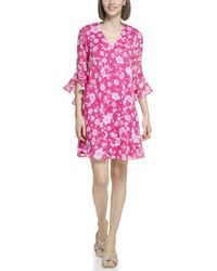 Calvin Klein - Chiffon Print Bell Sleeve Dress - Lyst