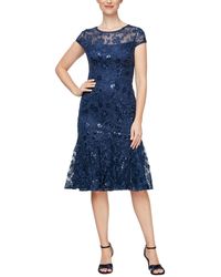 Alex Evenings - Short Embroidered Dress With Flounce Detail Skirt And Cap Sleeves - Lyst