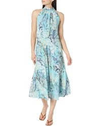 Adrianna Papell - Mock Neck Printed Water Color Midi Dress - Lyst