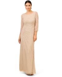 Adrianna Papell - Long Sleeve Beaded Long Gown With Starburst Bead Pattern - Lyst
