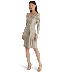 Ralph Lauren - Metallic Stretch Knit Cocktail Dress Dress Birch Tan/ Foil, Elastane/Jersey/Polyester - Lyst