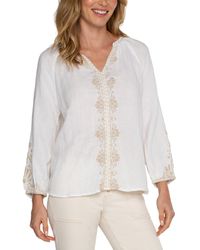 Liverpool Los Angeles - Long Sleeve Embroidered Double Gauze Woven Top - Lyst