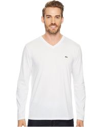 Lacoste - Long Sleeve Jersey Pima V-neck T-shirt, White, Xl - Lyst