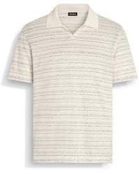 ZEGNA - And Dark Taupe Linen And Silk Blend Polo Shirt - Lyst