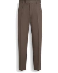 ZEGNA - Dark Taupe Cotton And Wool Pants - Lyst