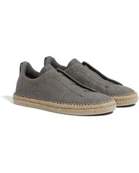 ZEGNA - Mélange Linen And Leather Triple Stitch Espadrilles - Lyst