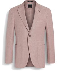 ZEGNA - Light Brick Crossover Linen Wool And Silk Blend Jacket - Lyst