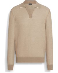 ZEGNA - Light Taupe Silk And Cashmere Polo Shirt - Lyst