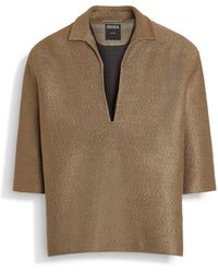 Zegna - Dark Taupe Silk And Linen Polo Shirt - Lyst