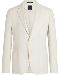 ZEGNA - Off Microstructured Crossover Linen And Wool Blend Shirt Jacket - Lyst