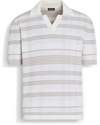 ZEGNA - And Dark Taupe Cotton And Silk Blend Polo Shirt - Lyst