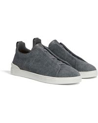 Zegna - Dark Taupe Canvas Triple Stitch Sneakers - Lyst