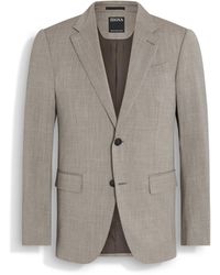 ZEGNA - Veste En Laine, Soie Et Lin Mélangés Trofeo Seersucker Taupe - Lyst