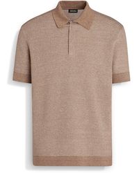 Zegna - Dark Cotton Linen And Silk Polo Shirt - Lyst
