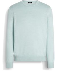 ZEGNA - Light Mélange Silk Cashmere And Linen Crewneck - Lyst