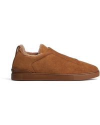 Zegna - Light Suede Triple Stitch Sneakers - Lyst