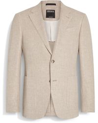 ZEGNA - Dark Crossover Linen Wool And Silk Blend Jacket - Lyst