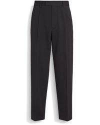 Zegna - Dark Cotton And Wool Pants - Lyst