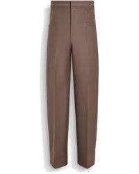 ZEGNA - Dark Taupe Silk And Wool Pants - Lyst