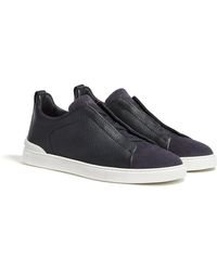Zegna - Leather And Suede Triple Stitch Sneakers - Lyst