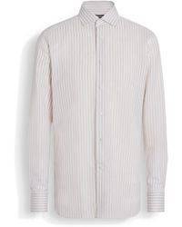 ZEGNA - And Light Taupe Macro-Striped Centoventimila Cotton And Linen Shirt - Lyst