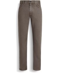 ZEGNA - Jean Roccia En Coton Et Lin Stretch Taupe Foncé - Lyst