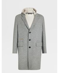 Ermenegildo Zegna Cashmere And Wool Jersey Hooded Coat - Gray