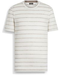 ZEGNA - T-Shirt En Lin Blanc Et Taupe Clair - Lyst