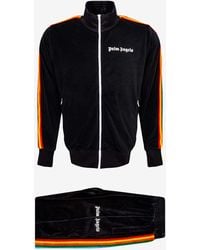 Palm Angels Black Chenille Tracksuit With Rainbow Stripes