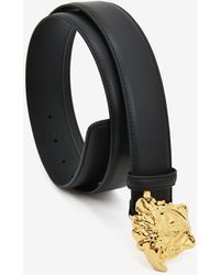 Versace Black Leather Gold Medusa Buckle Belt