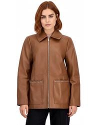 Anne Klein - Zip Front Leather Jacket With Patch Pockets - Lyst