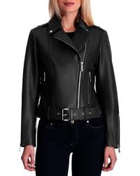Michael Kors - Michael Moto Genuine Leather Jacket With Belt - Lyst