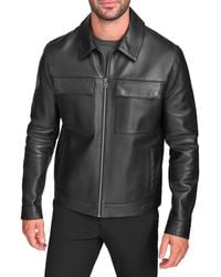 Cole Haan - Zip Front Genuine Leather Jacket With Chest Pockets - Lyst