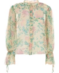 Chloé - Bluse Aus Transparentem Seidenmusselin Mit Pfingstrosenmotiv - Lyst