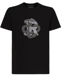 John Richmond - Schwarzes T-Shirt Mit Strassstein-Logo Und Rundhalsausschnitt - Lyst