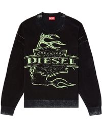 DIESEL - Schwarzer Logo-Print Rundhals-Pullover - Lyst