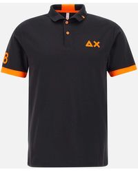 Sun 68 - Schwarzes Fluo-Logo-Poloshirt Aus Baumwolle Mit Orangefarbenen Profilen - Lyst