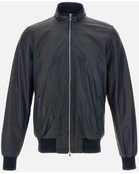 Barba Napoli - Blaue Lederjacke Mit Reißverschluss - Lyst