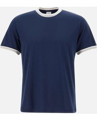 Eleventy - Blaues Baumwoll-T-Shirt Mit Kontrastierenden Profilen - Lyst