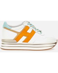 Hogan - Midi H222 Sneakers Aus Weißem Leder Mit Bunten Akzenten - Lyst