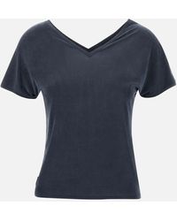 Rrd - Blaues T-Shirt Aus Cupro-Stoff Mit V-Ausschnitt - Lyst