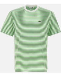 Lacoste - Grün Gestreiftes Rundhals-T-Shirt - Lyst