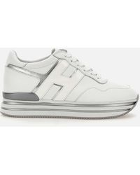 Hogan - Midi-Plateau-Sneaker H483 Aus Weißem Leder Mit Metallischen Details - Lyst