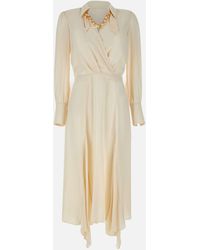Elisabetta Franchi - Cremefarbiges Georgette-Kleid Mit Juwelenschal - Lyst