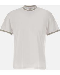 Eleventy - Baumwoll-T-Shirt Mit Sandfarbenen Und Grauen Profilen - Lyst