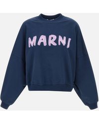 Marni - Blaues Sweatshirt Aus Bio-Baumwolle Mit Lila Logo - Lyst
