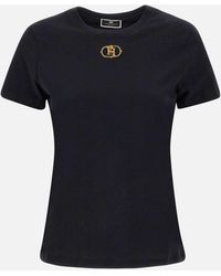 Elisabetta Franchi - Schwarzes Urban Cotton T-Shirt Mit Rundhalsausschnitt - Lyst